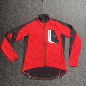 Gore Bike Wear Jacket‎ Mens Large Red/Black Full Zip Windstopper Softshell